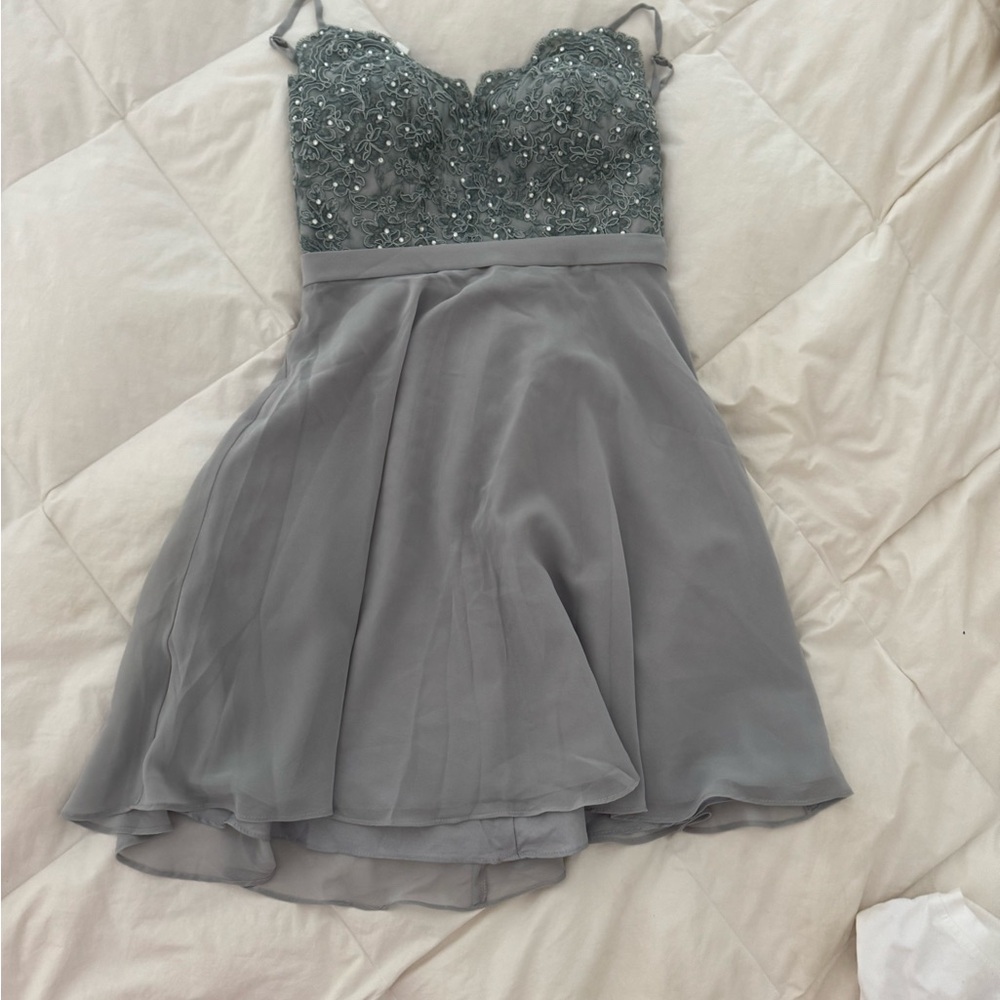 JJs House Gray Beaded Dress- for wedding, prom homecoming